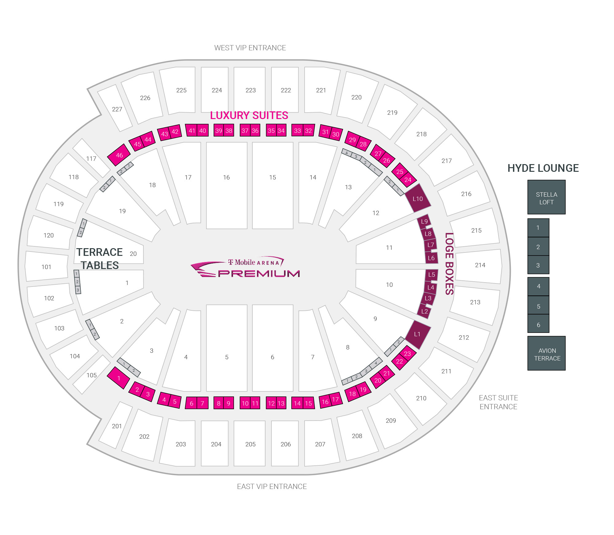 T-Mobile Arena Suite Map and Seating Chart